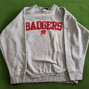Wisconsin Badgers Red Grey Crewneck Sweatshirt L